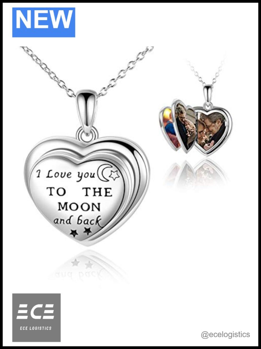 Sterling Silver I Love You to the Moon Locket Necklace 4 Photo